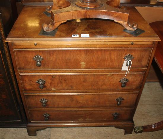 Walnut chest of three drawers (damage to top)